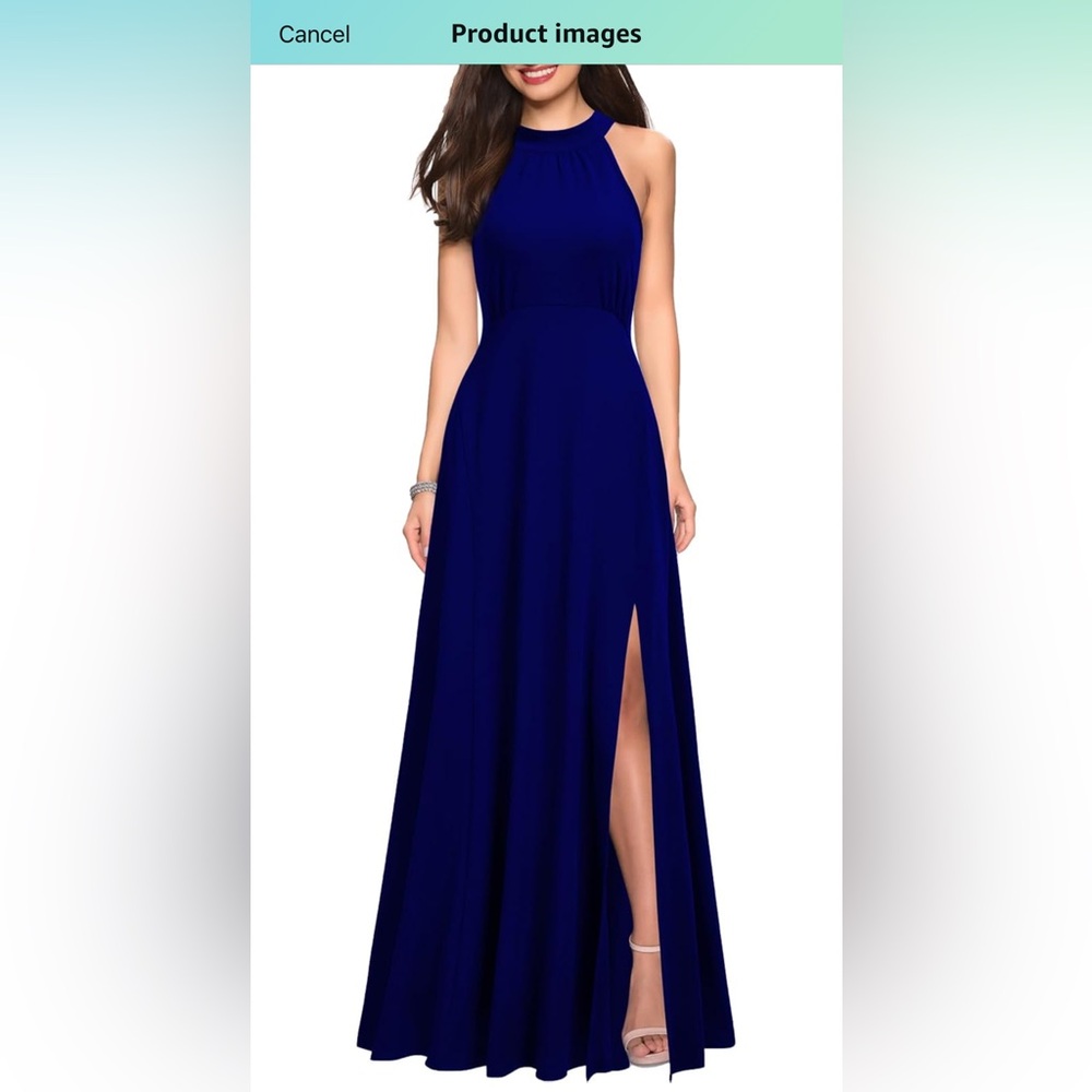Elegant Blue Halter Maxi Dress